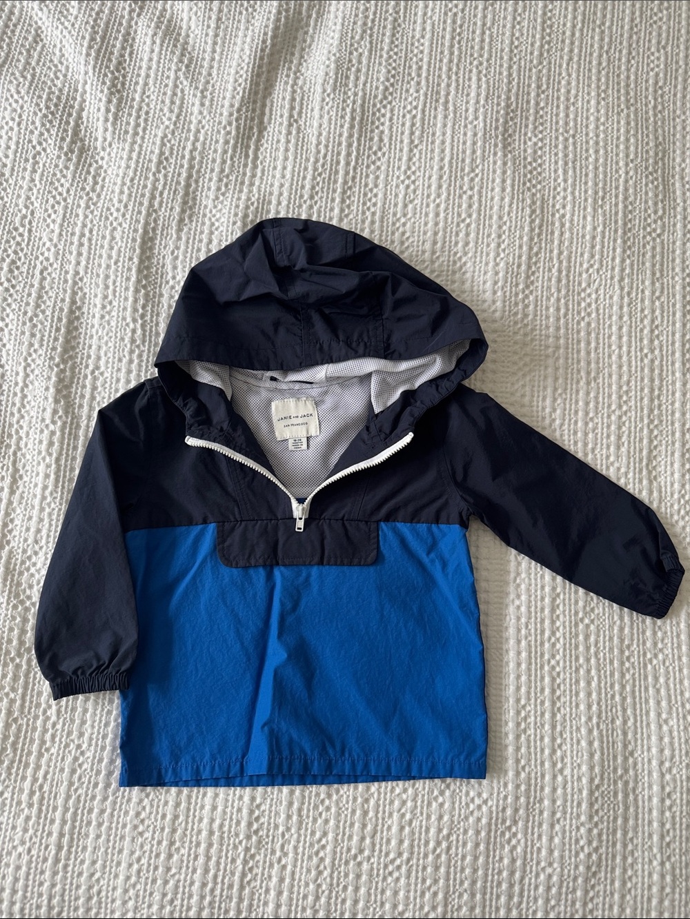 Janie and Jack Navy & Bright Blue Hooded Packable Rain Pullover
